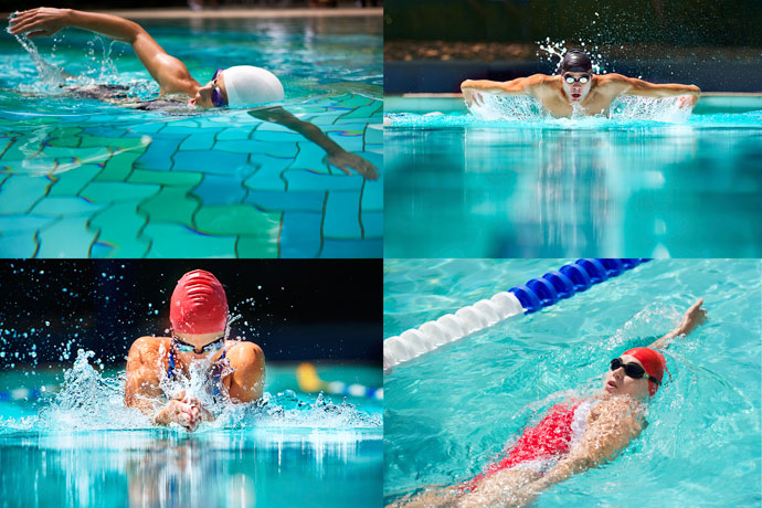 collage showing the four competitive swim strokes