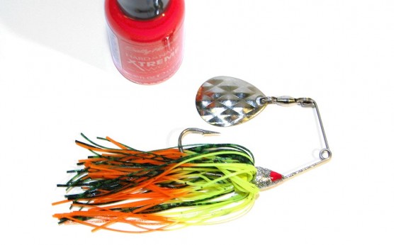Spinnerbait eyes painted with nail polish
