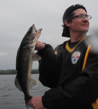 Nice, dark-colored Northern Ontario walleye caught trolling Rapala Original Floater 