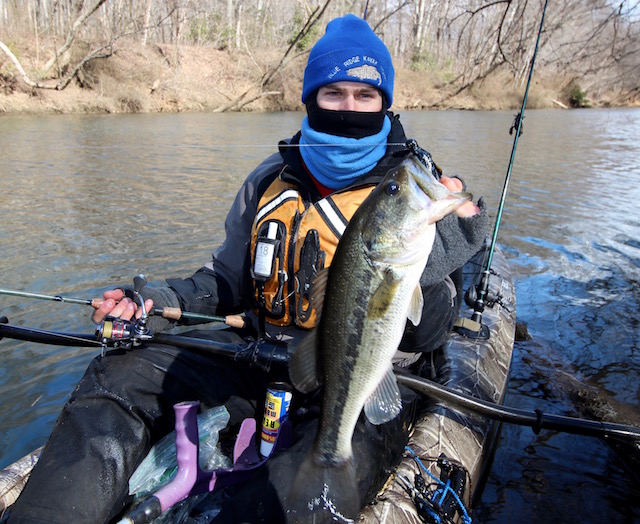 Keeping guides clear and line moving smoothly during icy weather lets you land bass like this. 