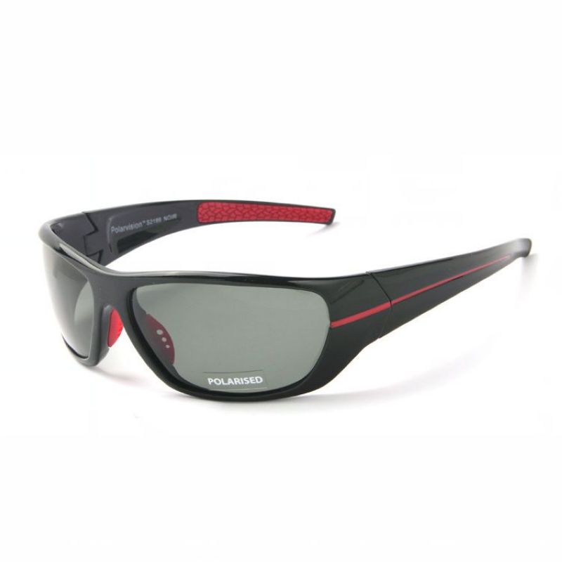 Polarized Sport Sunglasses Men's Polished Black Frame TAC Gray Lens (Driving / Fishing / Golf / Baseball)