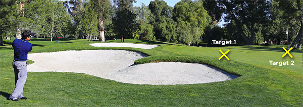 Always hit your pitch and chip shots with two targets in mind. Why? Because around the green is where the golf course has the most undulations and slopes. Most fairways are generally flat, but around the green, if you're paying attention, you'll miss out on some critical breaks that can greatly affect how your ball rolls once it hits the ground.