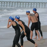 The author assessing a scary swim.