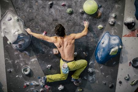 Climbing in the bouldering