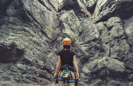 woman looking at the mountain