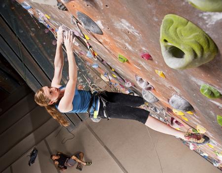 Indoor rock climbing on wall