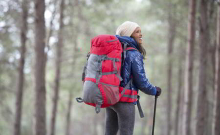 Backpacker woman hiking