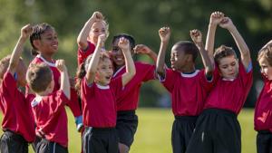 cheerful soccer team