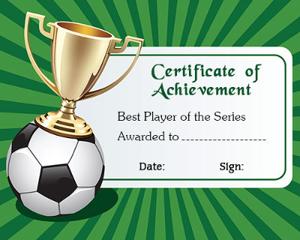 Soccer award certificate of achievement