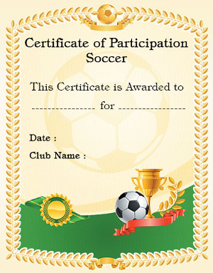 Soccer award certificate of participation